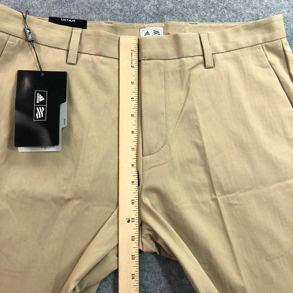 Adidas Mens Golf Pants 34x32 Tan Textured Straight Stretch Herringbone NWT
